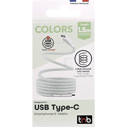 Câble de charge TNB USB-C/USB-C 1.5m gaine aimantée vert