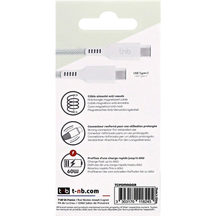 Câble de charge TNB USB-C/USB-C 1.5m gaine aimantée vert