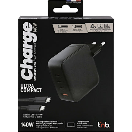Chargeur ordinateur portable TNB 140W GaN USB-C / USB-A Noir