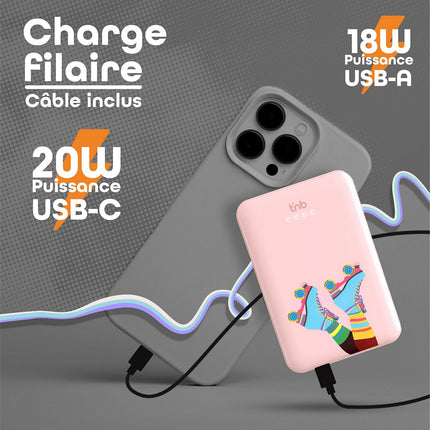 Batterie externe TNB 5000 mAh Design Roller Rose