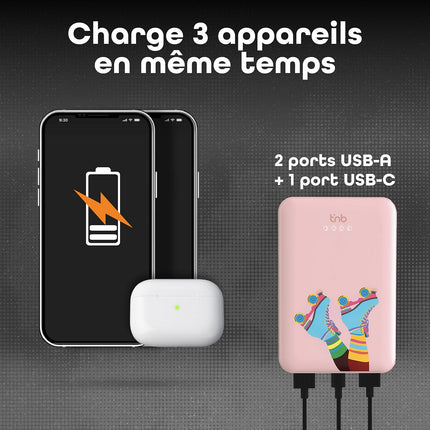 Batterie externe TNB 5000 mAh Design Roller Rose