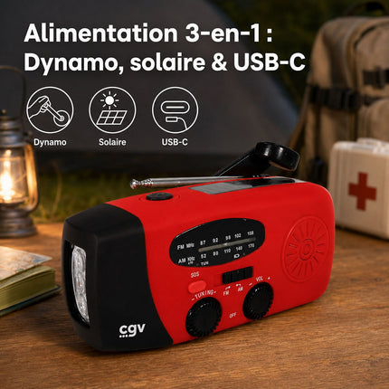 Radio FM CGV de survie à manivelle rouge