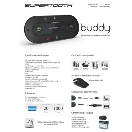 KML SUPERTOOTH Bluetooth Buddy pour voiture noir