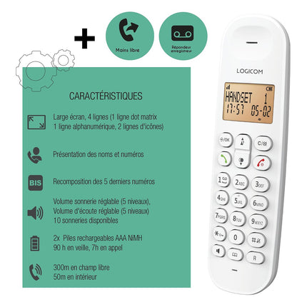 Téléphone sans fil LOGICOM Iloa Solo Répondeur Blanc