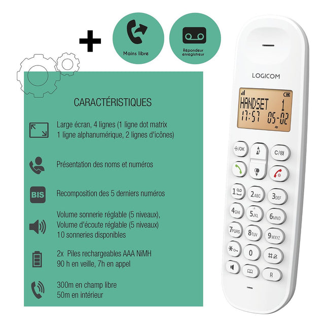 Téléphone sans fil LOGICOM Iloa Solo Répondeur Blanc