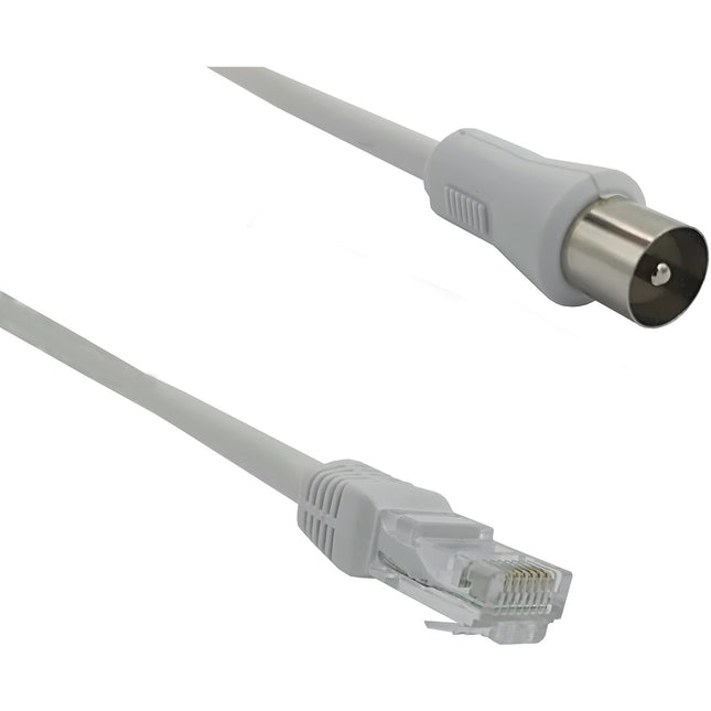 Câble antenne TV ESSENTIELB Blindé RJ45 vers Coaxial Mâle 9.52mm 2m - Adaptateur Impédance 100 Ohms pour Réseau VDI Grade 2 et 3