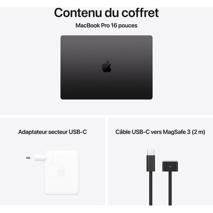 Ordinateur Apple MACBOOK Pro 16" Puce M4 Pro CPU 14 / GPU 20 coeurs Mémoire RAM 24Go Stockage 1To SSD XDR Noir sidéral Reconditionné