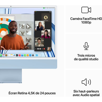 Ordinateur Apple IMAC 24' M3 8Go 256Go CPU 8 GPU 8 Bleu Reconditionné