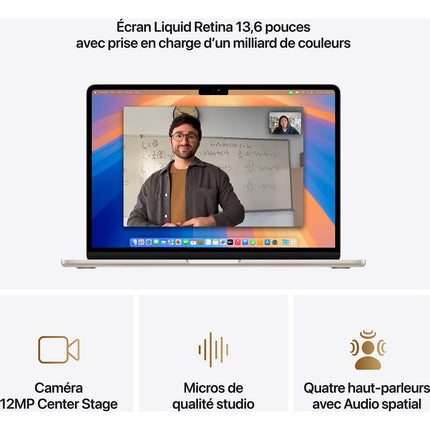 Ordinateur Apple MACBOOK Air 13,6" Puce M4 CPU 10 / GPU 10 cœurs Mémoire RAM 16Go Stockage 512Go SSD Retina Lumière stellaire Reconditionné