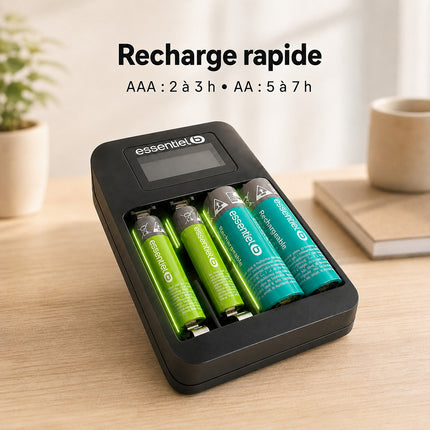 Chargeur de piles ESSENTIELB +LR06 AA x2 2100NimH+LR03 AAA x2 700NimH