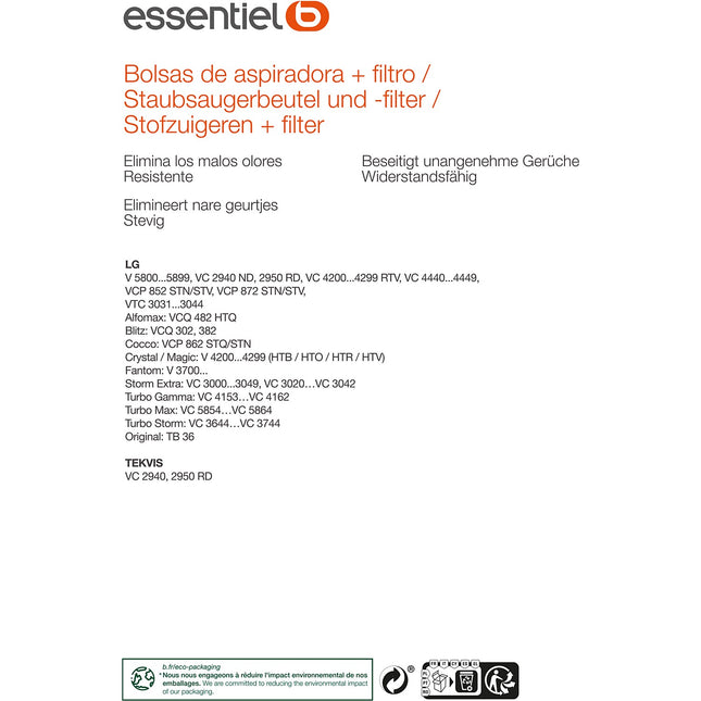 Sac aspirateur ESSENTIELB EB4902P