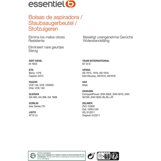 Sac aspirateur ESSENTIELB EB4600