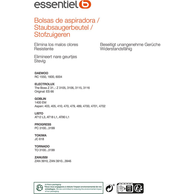 Sac aspirateur ESSENTIELB EB1903