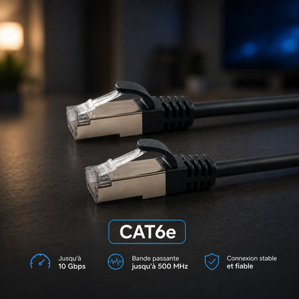 Câble Ethernet ESSENTIELB RJ45 10M Droit CAT6E noir