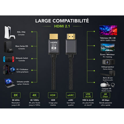 Câble HDMI ADEQWAT 2.1/48Gbps 5M Noir