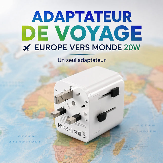 Adaptateur de voyage ESSENTIELB Europe vers Monde 20W