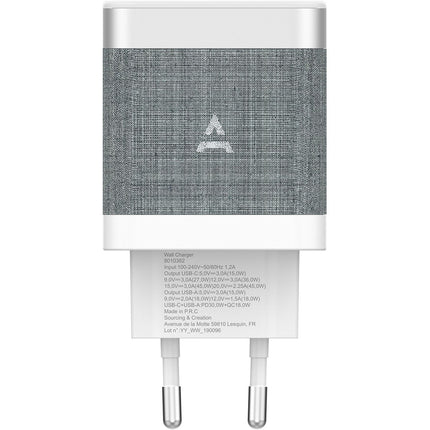 Chargeur ADEQWAT 45W charge rapide USB + USB-C Blanc