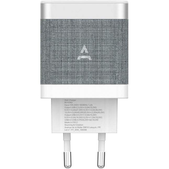 Chargeur ADEQWAT 45W charge rapide USB + USB-C Blanc