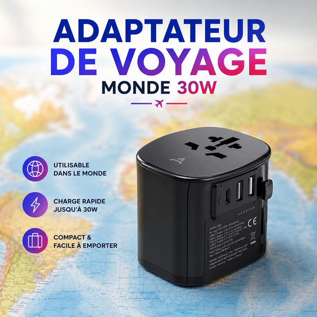 Adaptateur de voyage ADEQWAT Monde 30W