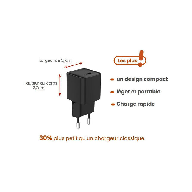 Chargeur ESSENTIELB 30W GaN + charge rapide USB-C Noir
