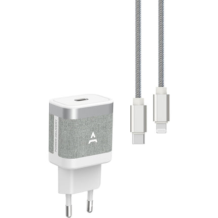 Chargeur + câble ADEQWAT USB-C 35W + Câble lightning 1M Noir