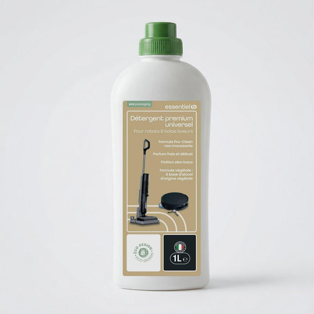 Détergent ESSENTIELB Liquide Nettoyant Sol Universel 1L pour Aspirateur Robot Laveur et Balai Laveur, Anti-Traces