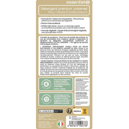 Détergent ESSENTIELB Liquide Nettoyant Sol Universel 1L pour Aspirateur Robot Laveur et Balai Laveur, Anti-Traces