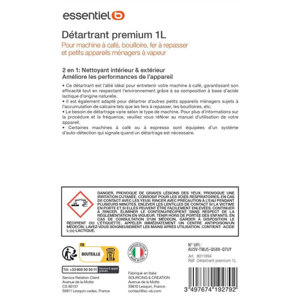 Détartrant ESSENTIELB Premium 500mL multi-appareils, efficace contre le calcaire