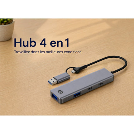 Hub ESSENTIELB 4 en 1 x2 USB-A + x2 USB-C