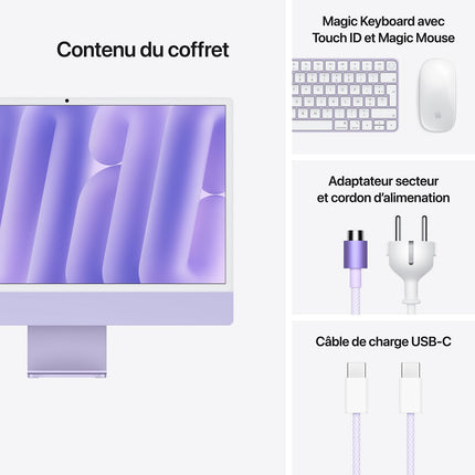 Ordinateur Apple IMAC 24' M4 16Go 256Go CPU 10 GPU 10 Mauve Reconditionné