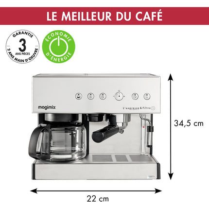 Expresso combiné cafetière MAGIMIX 11423 AUTO CHROME MAT