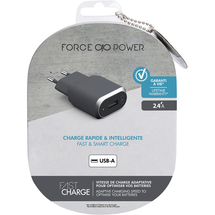 Chargeur secteu FORCE POWER 1 Port USB A 2.4 A Gris