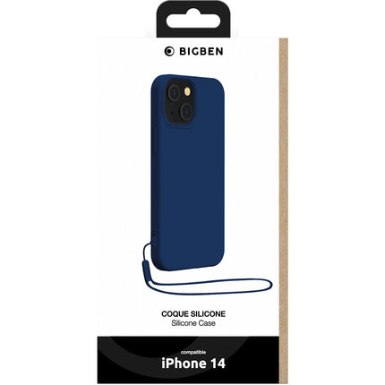 Coque BIGBEN CONNECTED iPhone 14 silicone+Dragonne bleu marine