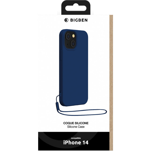 Coque BIGBEN CONNECTED iPhone 14 silicone+Dragonne bleu marine