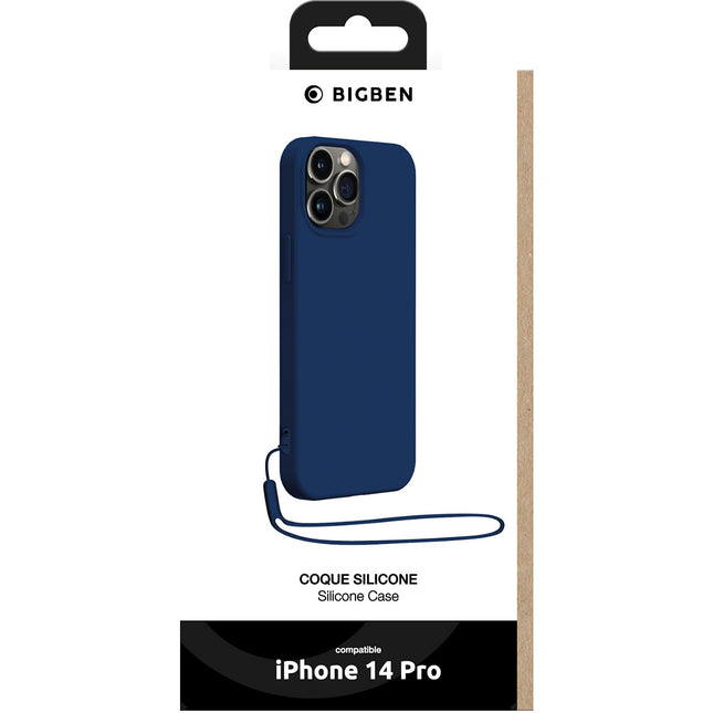 Coque BIGBEN CONNECTED iPhone 14Pro silicone+Dragonne bleu
