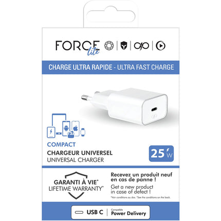 Chargeur secteur FORCE POWER USB-C 25W Recyclé Blanc