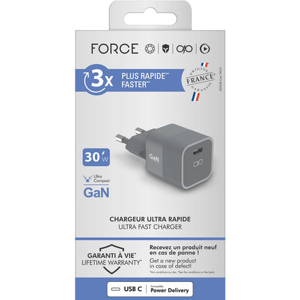 Chargeur FORCE POWER 30W USB-C Made in France Gris