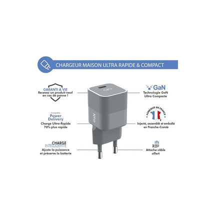 Chargeur FORCE POWER 30W USB-C Made in France Gris