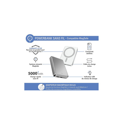 Batterie externe FORCE POWER 5000mAh MagSafe 15W argent