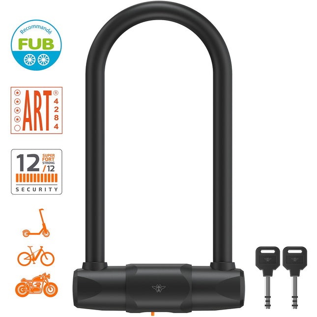 Antivol CASR en U certifié Fub 2 roues Noir