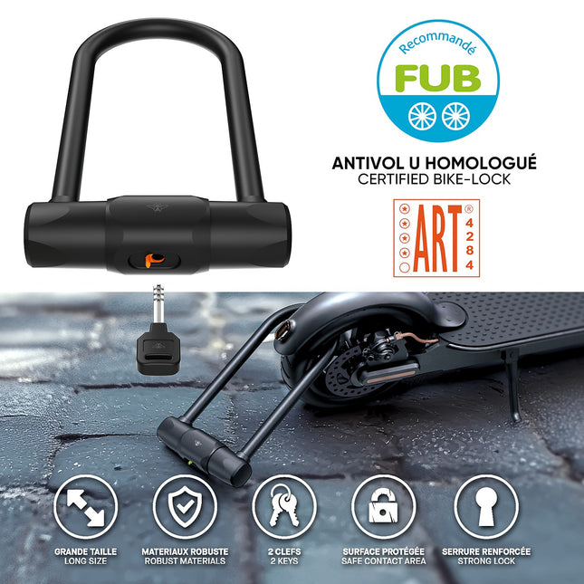 Antivol CASR en U certifié Fub 2 roues Noir
