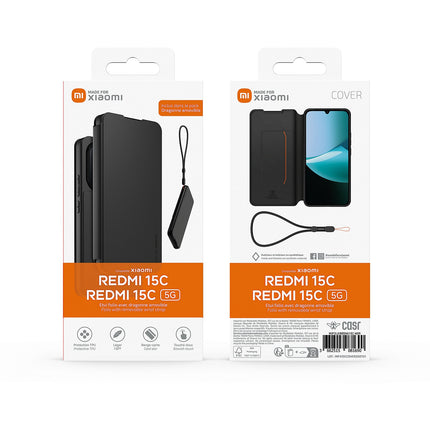 Etui avec cordon MADE FOR XIAOMI Redmi 15C 4G/5G Noir + dragonne