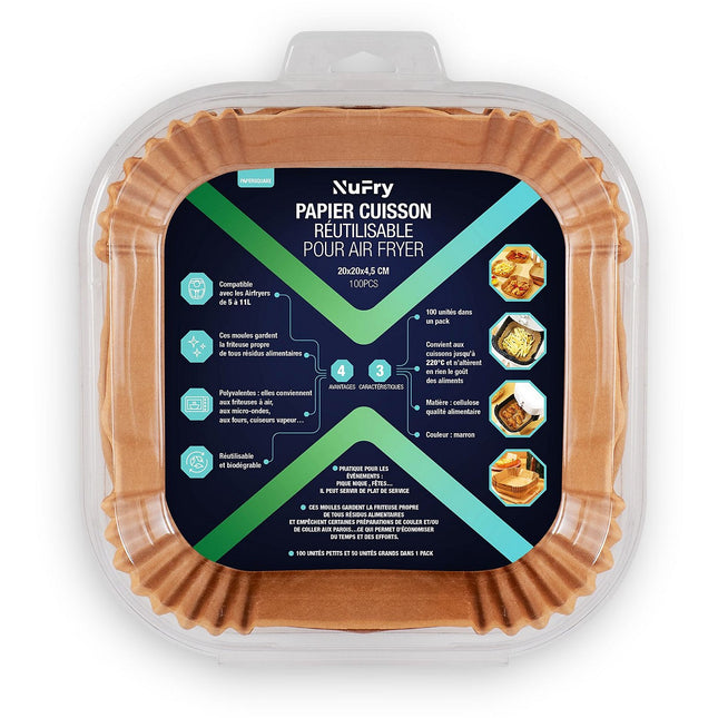 Papier cuisson NUFRY Airfryer Papersquare 100 pièces