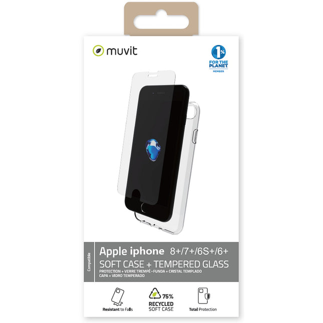 Pack MUVIT iPhone 8+/7+/6S/6+ coque + verre