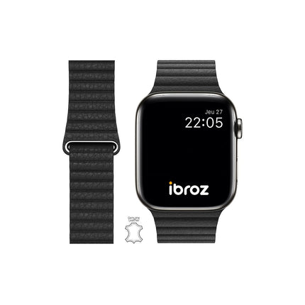 Bracelet IBROZ Apple Watch Cuir Loop 42/44/45mm noir