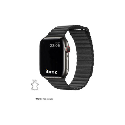 Bracelet IBROZ Apple Watch Cuir Loop 42/44/45mm noir