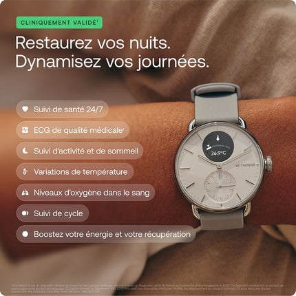 Montre santé WITHINGS Scanwatch 2 42mm Noire + bracelet Cuir offert