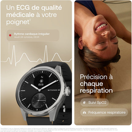 Montre santé WITHINGS Scanwatch 2 42mm Noire + bracelet Cuir offert