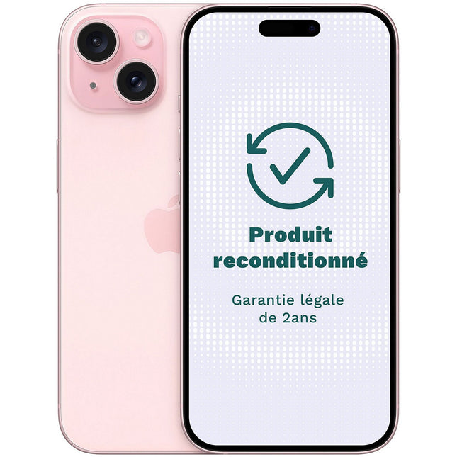 Smartphone APPLE iPhone 15 Rose 128Go Très Bon État avec Batterie Neuve - Reconditionné