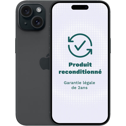 Smartphone APPLE iPhone 15 5G 128Go Noir Très Bon État avec Batterie Neuve - Reconditionné